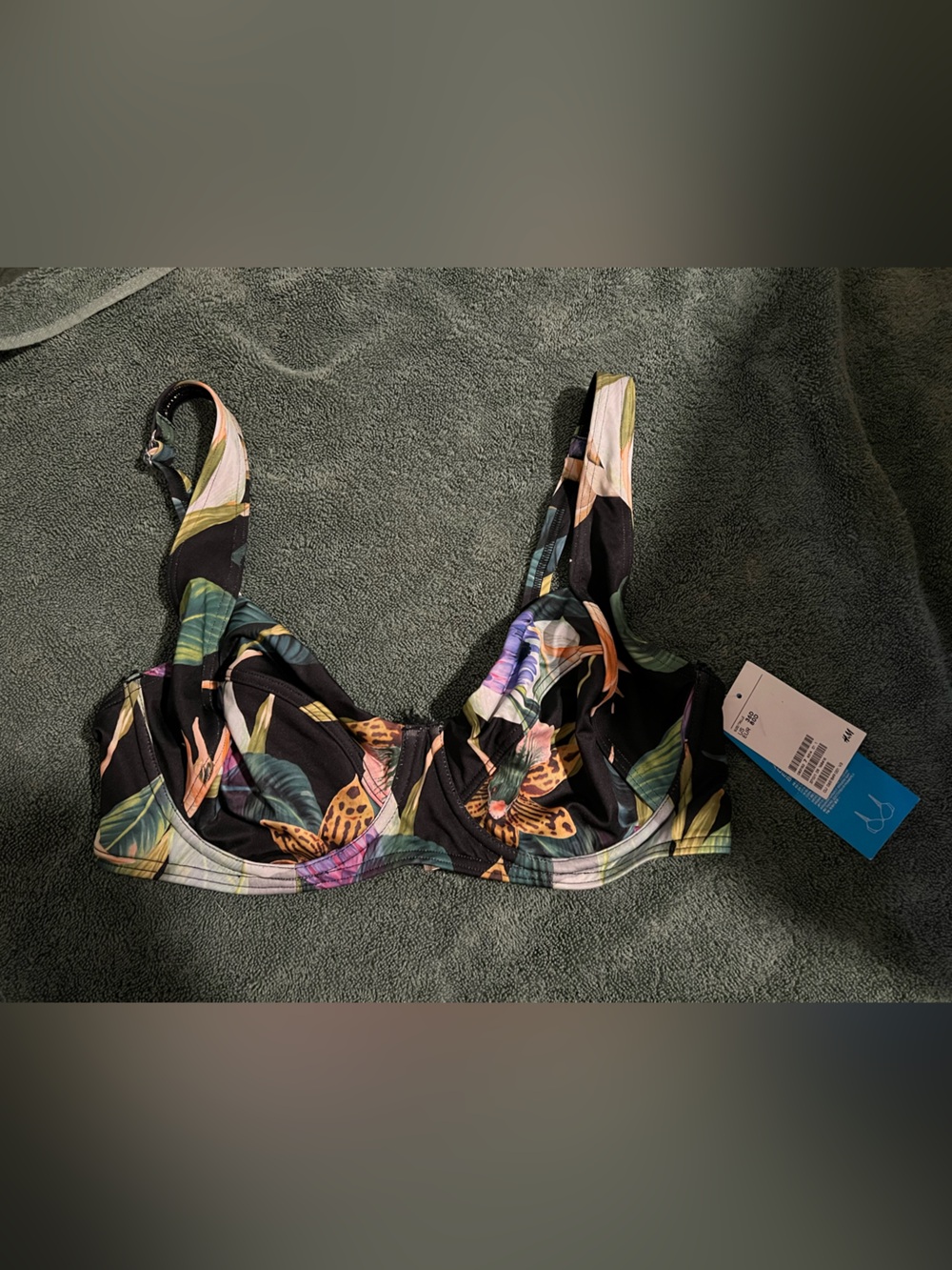 H&M Black Floral Underwire Bikini Top